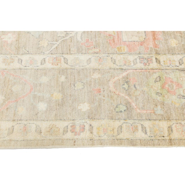 2020s Modern Oushak Style Hand-Knotted Wool Rug – Muted Earth Tones & Pastel Accents For Sale - Image 5 of 11