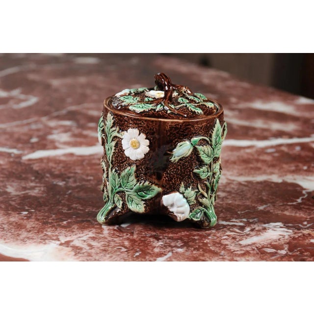 Ceramic French 19th Century Brown Majolica Lidded Jar with Moulded Floral Décor For Sale - Image 7 of 12