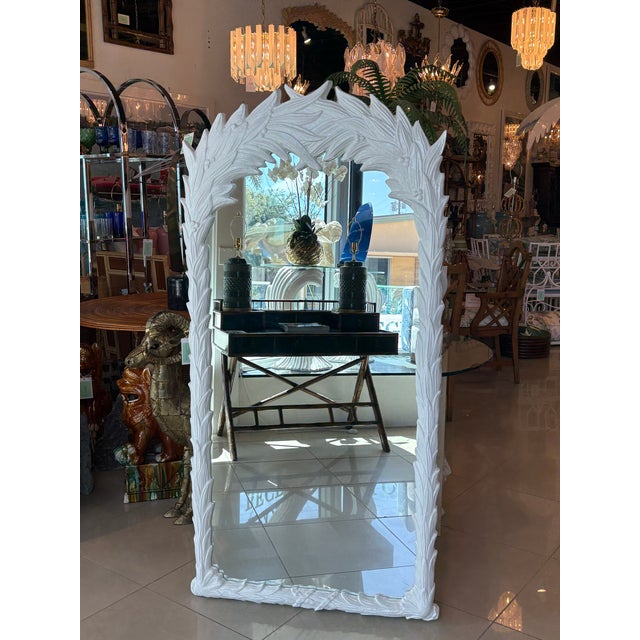 1970s Vintage Newly Lacquered White Roche Style Palm Frond Leaves Leaf Wall Mirror For Sale - Image 5 of 11