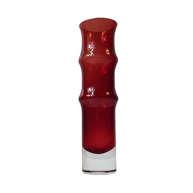 Ruby Red Bamboo Glass Vase by Bo Bergström for Aseda, 1960s For Sale
