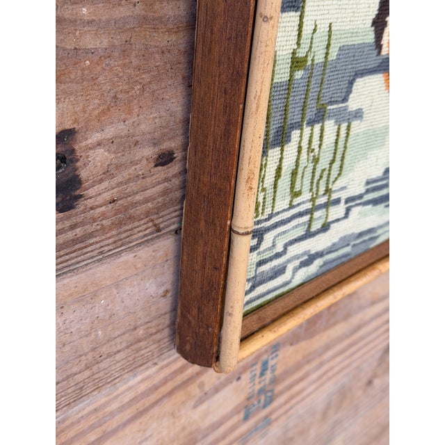 Vintage Boho Safari Tiger Needlepoint Wall Art in Bamboo Trim Frame For Sale - Image 10 of 12
