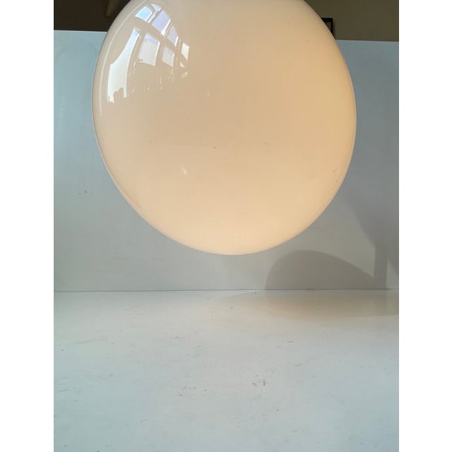 Bauhaus Danish Bauhaus White Opaline Glass Globe Pendant Lamp from Lyfa, 1930s For Sale - Image 3 of 7