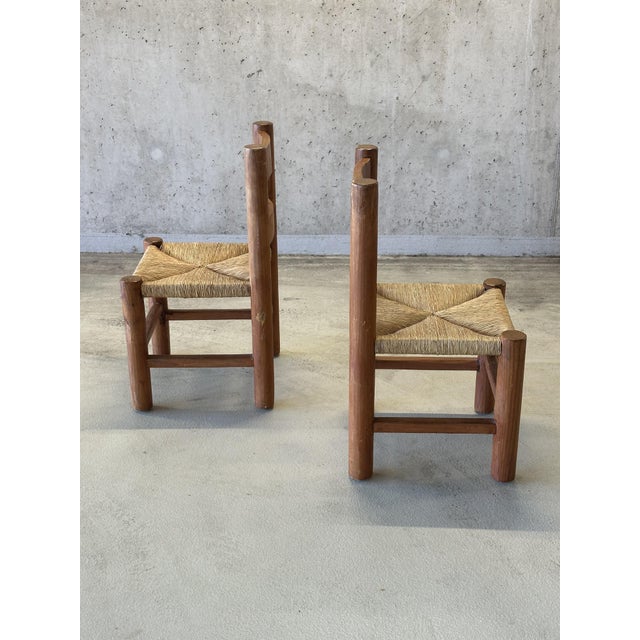 1960s Mid-Century Modernist Wood and Rush Dining Chairs in the style of Charles Dudouyt, 1960s, Set of 2 For Sale - Image 5 of 16