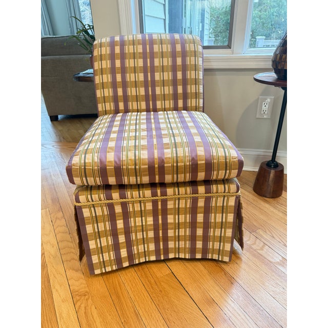 Pair of Baker Furniture Slipper Chairs in Plaid Upholstery For Sale - Image 9 of 16