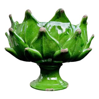 Sculptural Emerald Green Artichoke Pedestal Bowl, Hand Made Tuscany, Italy For Sale