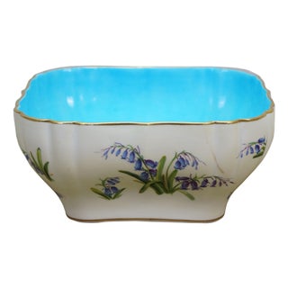 Antique Minton England Turquoise Floral Bluebell Serving Bowl For Sale