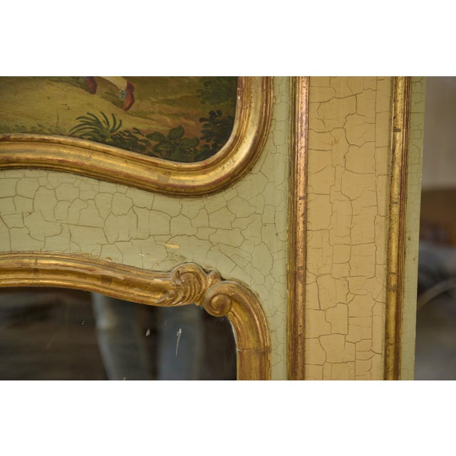 Trumeau Mirror with Crackled Patina and Oil on Panel Depicting a 19th-Century Romantic Scene For Sale - Image 11 of 12