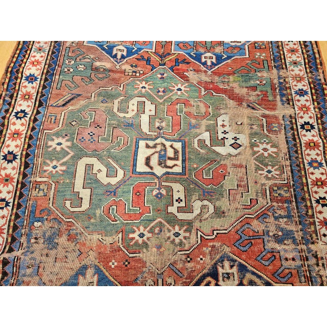 Mid-19th Century Caucasian Cloudband Karabagh Carpet, Hand-Knotted Wool, Green & Blue, 5' x 9' For Sale - Image 17 of 17