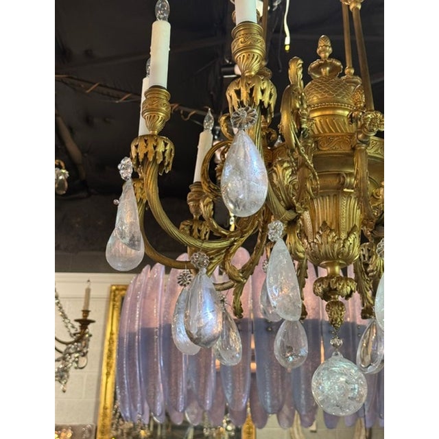 19th Century 19th C. French Gilt Bronze and Rock Crystal Chandelier For Sale - Image 5 of 7