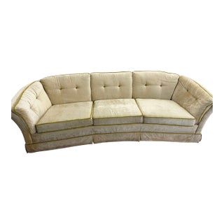 1950s Hollywood Regency Curved Velvet Sofa For Sale