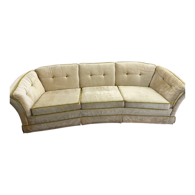 1950s Hollywood Regency Curved Velvet Sofa For Sale
