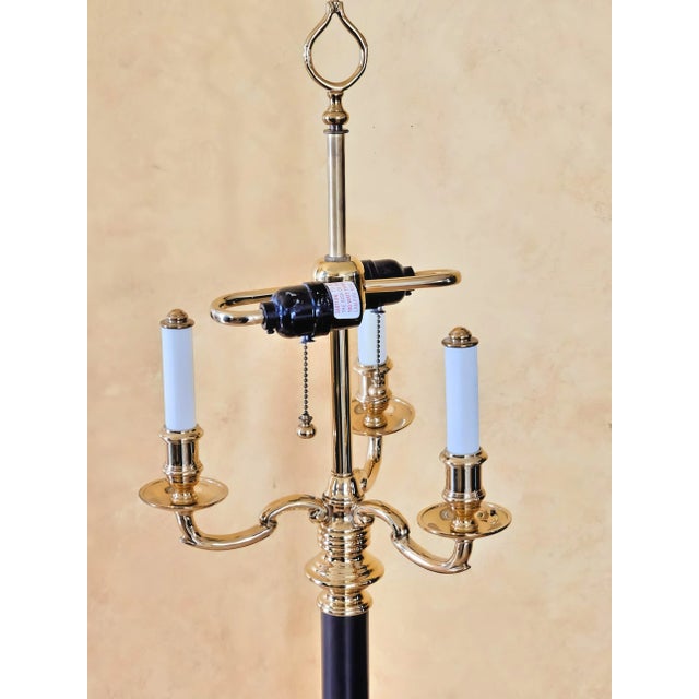 Brass Vintage Brass Empire French-Style Tole Bouillotte-Style Lamp With Dual Black Chain Bulb Switches With Shade For Sale - Image 8 of 12