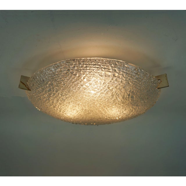Mid-Century Modern Vintage Ice Glass Ceiling Lamp Flush Mount with Relief Surface from Kaiser-Leuchten, 1960s For Sale - Image 3 of 18