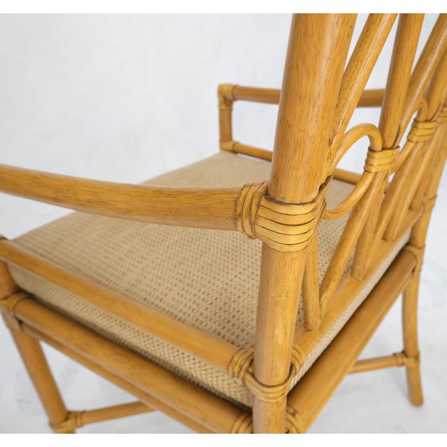 Pair Ficks Reed Blonde Rattan Leather Straps Design Armchairs Side