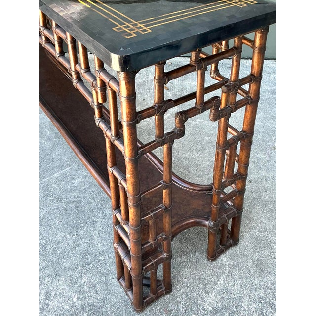 Vintage Lexington Fretwork Rattan Console Table For Sale In West Palm - Image 6 of 12