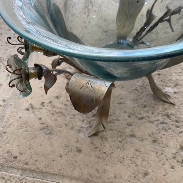 1970s French Crackled Glass Bowl Base Métal For Sale In Miami - Image 6 of 10
