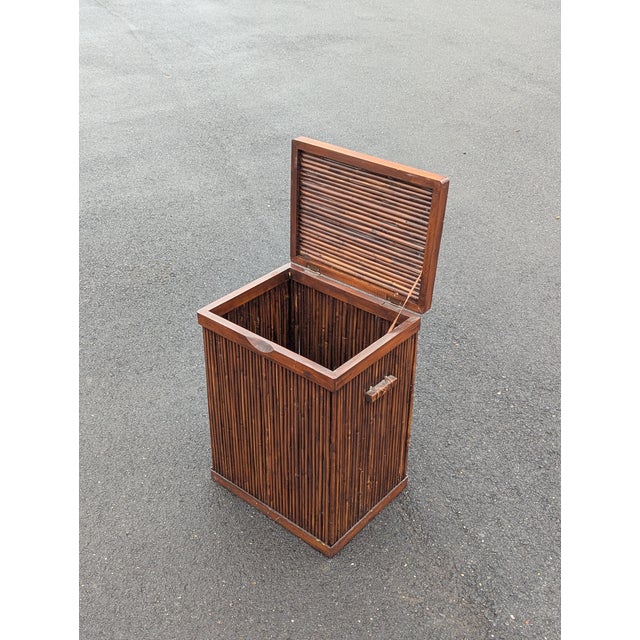 Brown Vintage Bamboo Washing Laundry Basket For Sale - Image 8 of 10