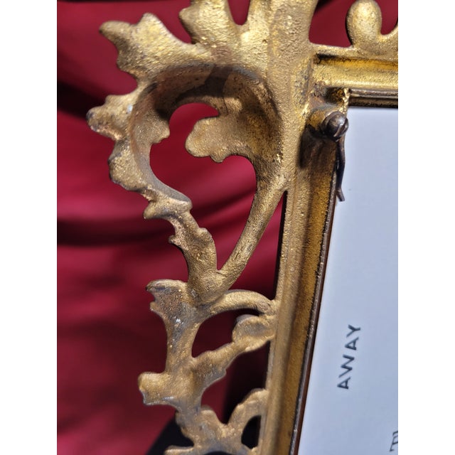 Pair of Antique-Style Gilded Picture Frames • Ornate Cast Metal • Baroque Revival • 5x7 • Heavy, Free-Standing For Sale In Tampa - Image 6 of 16