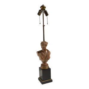 Neoclassical Roman Bust Table Lamp – Hand-Carved Wood, 32" Tall
