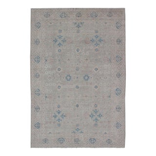 Modern All-Over Floral Oushak With Muted Background and Accent Colors 4'2" X 6'2" For Sale
