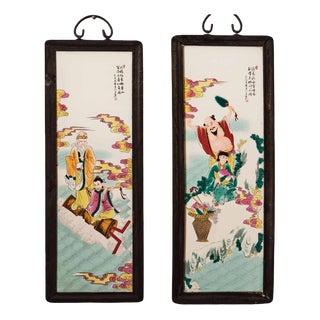 Chinese Painted Panels, Set of 2 For Sale