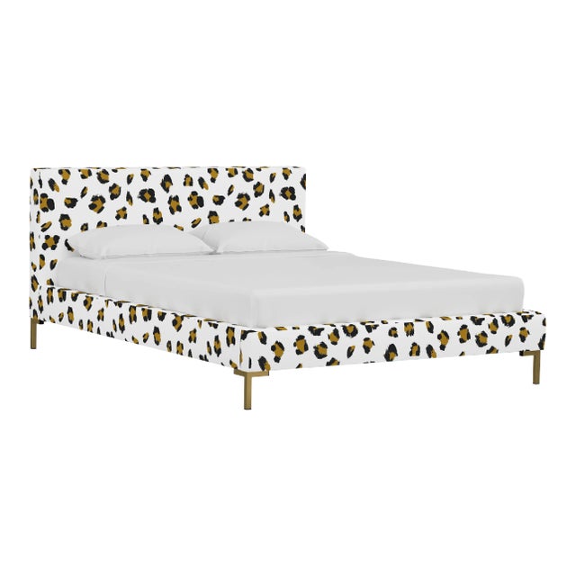 Norah Platform Bed in Ochre Brush Cheetah, Queen For Sale