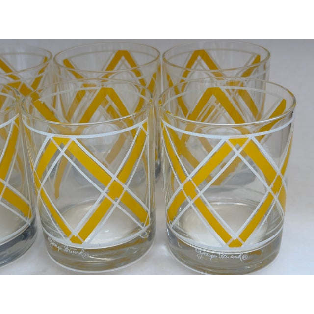 Georges Briard Mid 20th Century Mid-Century Georges Briard Yellow and White Geometric Rock Glasses - Set of 6 For Sale - Image 4 of 7