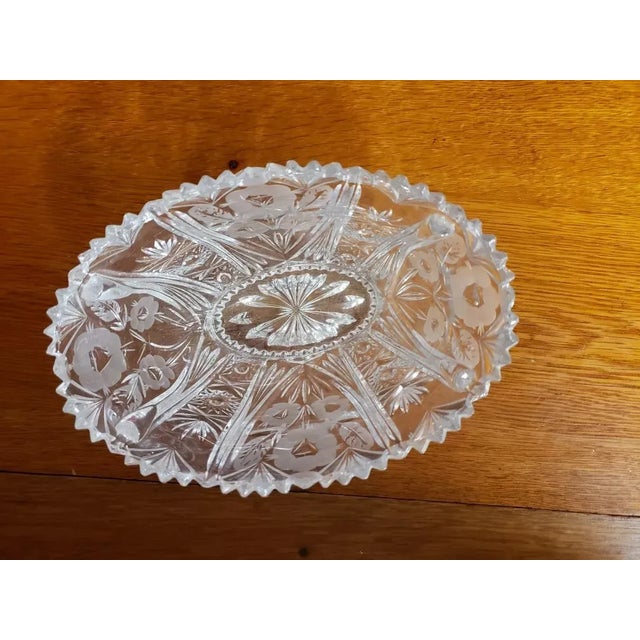 Vintage Bohemian Czech Crystal Oval Bowl With Ruffled Edges For Sale In New Orleans - Image 6 of 6