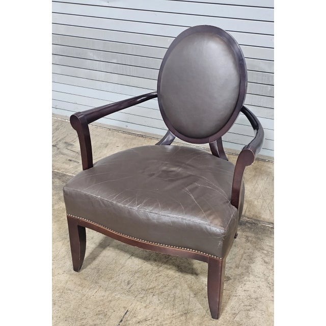 Late 20th Century Late 20th Century Oval X-Back Arm Chair Barbara Barry for Baker Furniture Brown Leather Fabric For Sale - Image 5 of 10