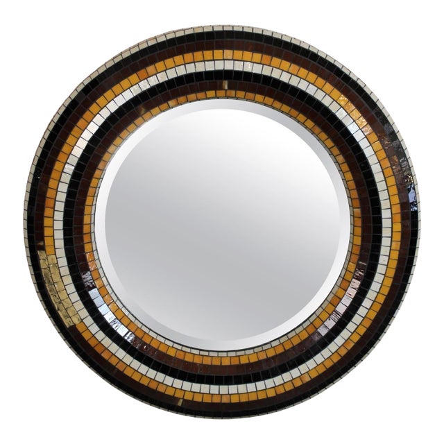 Mid-Century Round Mosaic Tile Mirror For Sale