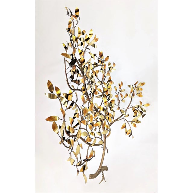 Vintage Curtis Jere Attributed Brass and copper Tree Wall Sculpture 53 inches. The tree is made of a series of fused rods...