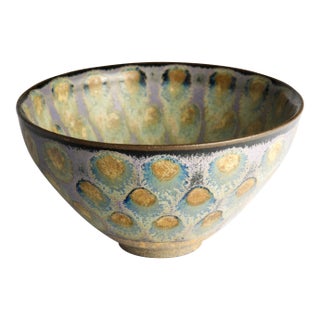 Chinese Temmoku Variant Stoneware Tea Bowl, Spotted Eye Glaze, Incised Mark For Sale