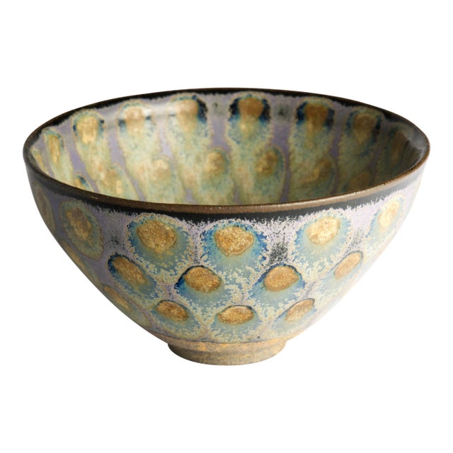 Chinese Temmoku Variant Stoneware Tea Bowl, Spotted Eye Glaze, Incised Mark For Sale