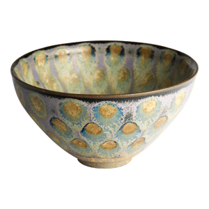 Chinese Temmoku Variant Stoneware Tea Bowl, Spotted Eye Glaze, Incised Mark