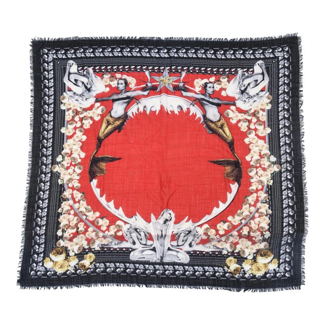 Vintage Givenchy Light Wool Nautical Large Square Scarf or Shawl, Red, Black, White For Sale