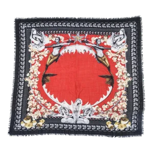 Vintage Givenchy Light Wool Nautical Large Square Scarf, Shawl or Wrap Red, Black, White