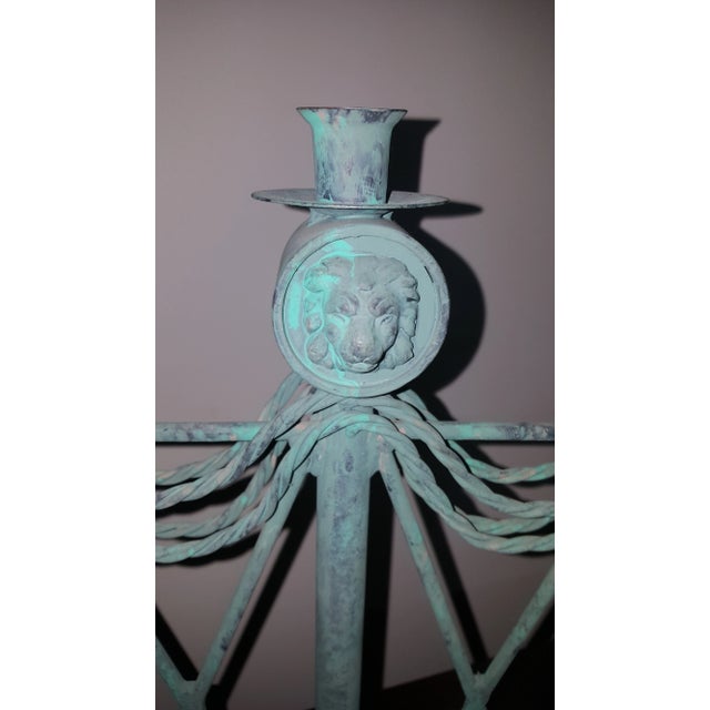 Metal Lion Head Verdigris Patina Candle Holder by Guild Master For Sale - Image 7 of 12