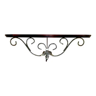 Mid 20th Century Mid-Century Atomic Art Nouveau Scroll & Leaf Wood Shelf, Wall Mounted For Sale