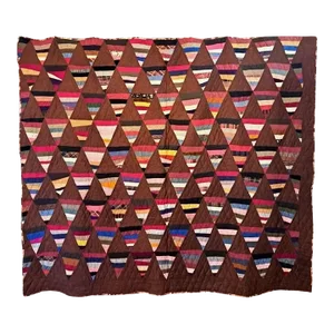Late 19th Century Mennonite Quilt Roman Stripes Parallel Variation - Hand Pierced