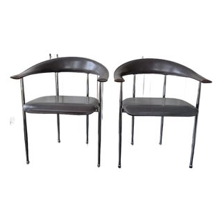 Pair of Vintage Leather P40 Chairs by Vegni & Gualtierotti for Fasem For Sale