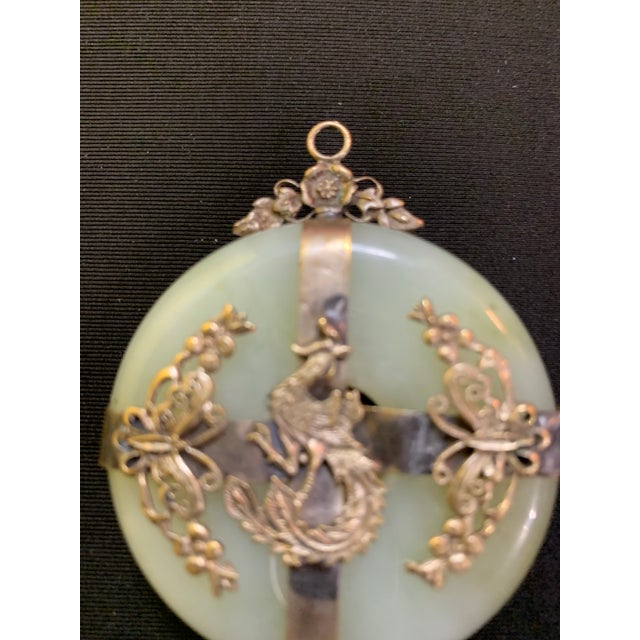 Mid 20th Century Vintage Jadeite Glass & Gilt Metal Phoenix Pendant / Medallion For Sale - Image 5 of 7
