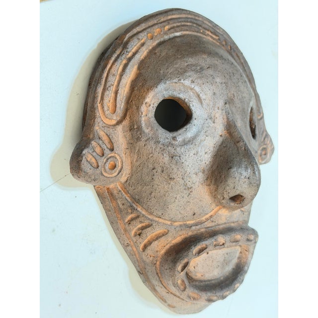 Ceramic Vintage Peruvian Black-Fired Earthenware Folk Art Wall Mask For Sale - Image 7 of 11