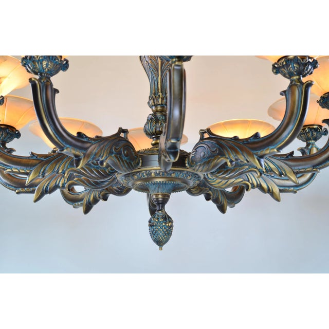 Early 21st Century Large Spanish Alabaster Globe Chandelier 10-Light Solid Bronze 40" W For Sale - Image 5 of 11