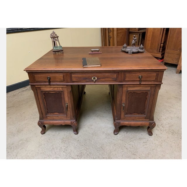 Vintage Double-Sided Desk with Armchairs, 1935, Set of 3 For Sale - Image 10 of 13
