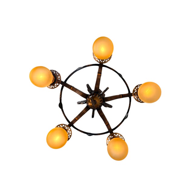 1920s Cast Bronze 5 Light Chandelier in Spectacular Original Condition #2622 For Sale In Los Angeles - Image 6 of 12