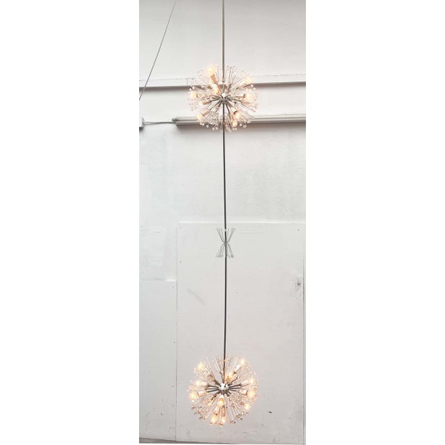 Metal Mid-Century Modern Austrian Double Snowflake Light Installation in Glass and Metal by Emil Stejnar for Rupert Nikoll, Vienna, Austria, 1950s For Sale - Image 7 of 18