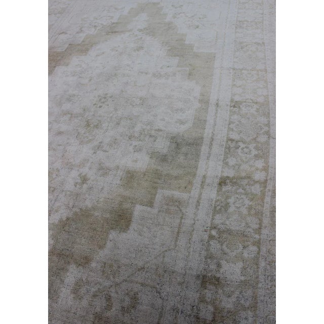 Medallion Design Vintage Oushak Rug in Muted Tones of Faded Yellow and Neutrals For Sale - Image 9 of 12