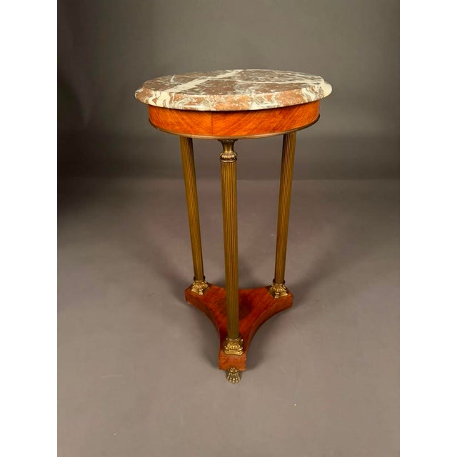 Italian Neoclassical Marble Top Lamp Table With Mahogany & Brass Base, Circa 1950 For Sale In Indianapolis - Image 6 of 12