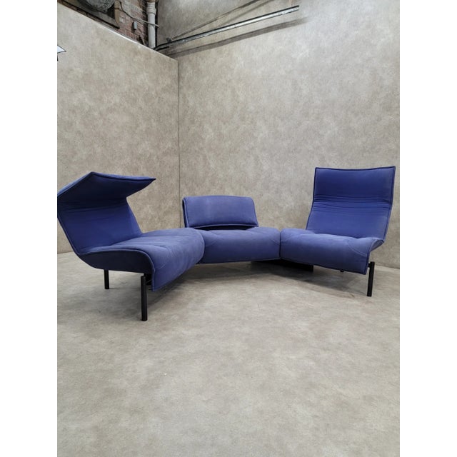Textile Mid Century Modern Blue Three Seat Veranda Sofa by Vico Magistretti for Cassina For Sale - Image 7 of 10