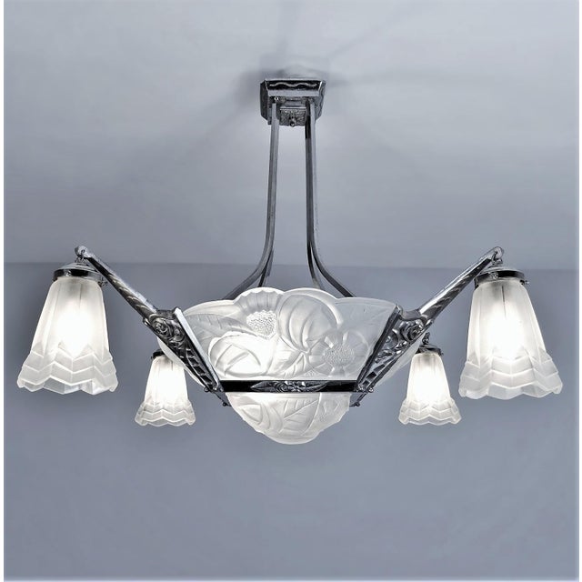Art Deco Chandelier in Nickled Bronze by Degue, France, 1920s For Sale - Image 3 of 13